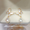 Women's Dropshaped Natural Freshwater Pearl And Sea Shell Butterfly Earrings Light Luxury Highgrade
