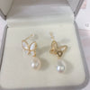 Women's Dropshaped Natural Freshwater Pearl And Sea Shell Butterfly Earrings Light Luxury Highgrade