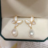 Women's Dropshaped Natural Freshwater Pearl And Sea Shell Butterfly Earrings Light Luxury Highgrade
