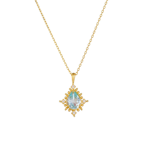 Women's Dropshaped 925 Silver Sky Blue Topaz Pendant Necklace Light Luxury Geometric Jewelry