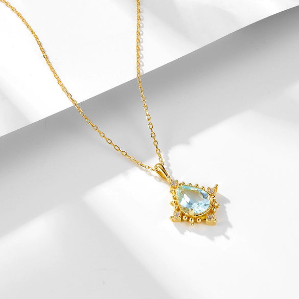 Women's Dropshaped 925 Silver Sky Blue Topaz Pendant Necklace Light Luxury Geometric Jewelry