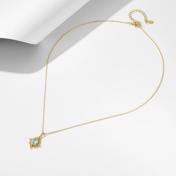 Women's Dropshaped 925 Silver Sky Blue Topaz Pendant Necklace Light Luxury Geometric Jewelry