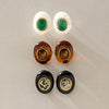 Women's Eggshaped Geometric Stainless Steel Stud Earrings With Pvd Gold Plating And Resin Design