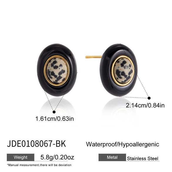 Women's Eggshaped Geometric Stainless Steel Stud Earrings With Pvd Gold Plating And Resin Design