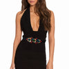 Women's Elastic Waist Belt With Snap Buckle Flower Rhinestone And Artificial Gemstone Decoration Fashion Waist Accessory
