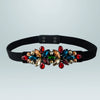 Women's Elastic Waist Belt With Snap Buckle Flower Rhinestone And Artificial Gemstone Decoration Fashion Waist Accessory