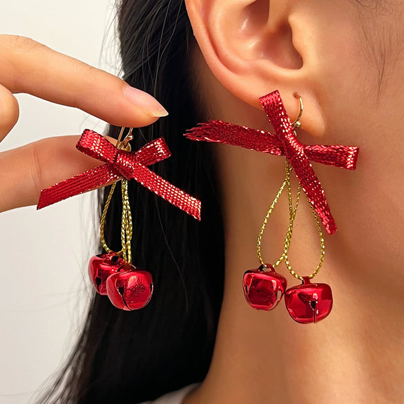 Women's Electroplated Alloy Beaded Bow Earrings With Santa Claus Pendants Colorful Christmas Festival Jewelry