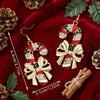 Women's Electroplated Alloy Caneshaped Drop Earrings With Rhinestone Bow And Festive Design