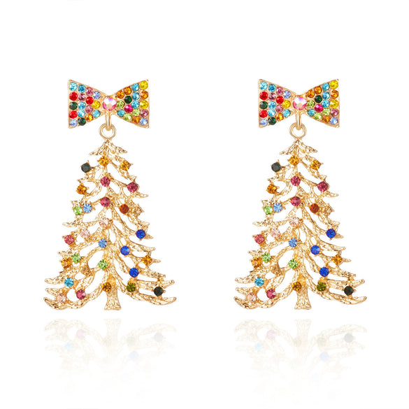 Women's Electroplated Alloy Christmas Tree Bell Drop Earrings Festive Holiday Jewelry