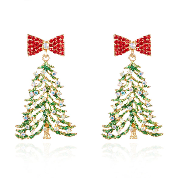Women's Electroplated Alloy Christmas Tree Bell Drop Earrings Festive Holiday Jewelry