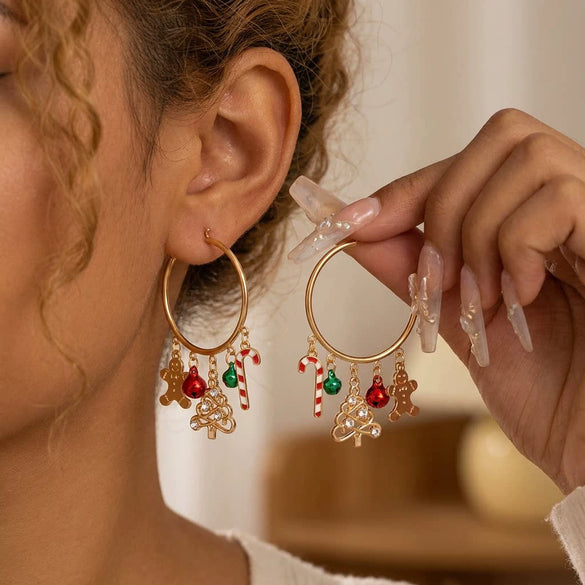 Women's Electroplated Alloy Christmas Tree Bell Drop Earrings Festive Holiday Jewelry