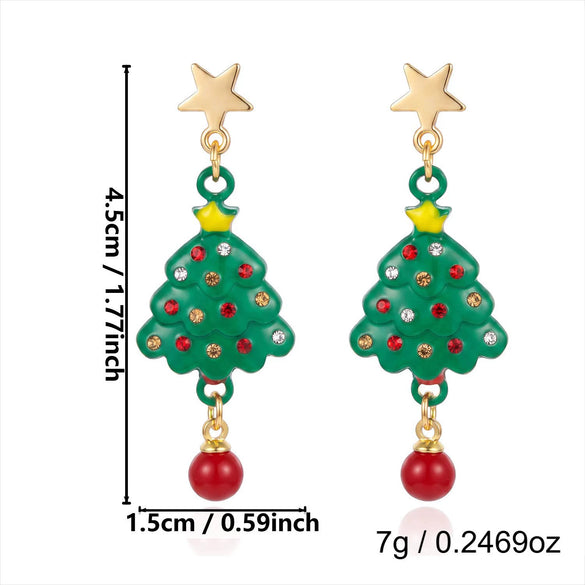 Women’s Electroplated Alloy Christmas Tree Drop Earrings With Cute Ghost And Crown Design And Stainless Steel Posts