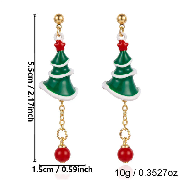 Women’s Electroplated Alloy Christmas Tree Drop Earrings With Cute Ghost And Crown Design And Stainless Steel Posts