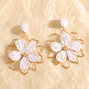 Women's Electroplated Alloy Flower Stud Earrings With Hollow Doublelayer Petal Design And Stainless Steel Posts