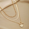 Women's Electroplated Alloy Geometric Coin Pendant Necklace With Snake Bone Chain And Layered Retro Design