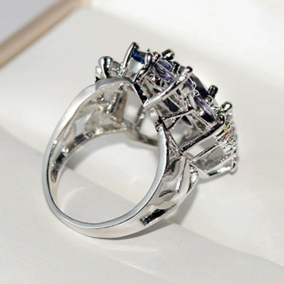 Women's Electroplated Alloy Geometric Purple Rhinestone Flower Ring Sweet Cool Style Fashion Jewelry
