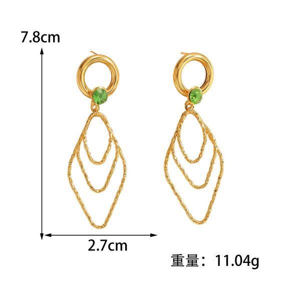 Women's Electroplated Alloy Geometric Rhombus Layered Tassel Earrings With Stainless Steel Posts Long Fashion Statement Ear Accessories