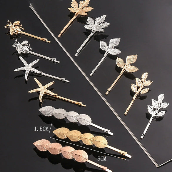 Women’s Electroplated Alloy Hair Clip With Bee Leaf And Ocean Shell Motifs For Side Bang Styling