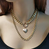 Women's Electroplated Alloy Layered Pendant Necklace With Openable Heart Geometric Ring And Letter Details