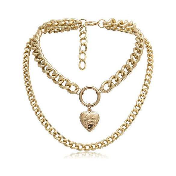 Women's Electroplated Alloy Layered Pendant Necklace With Openable Heart Geometric Ring And Letter Details