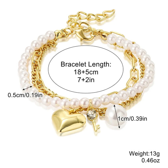 Women's Electroplated Alloy Multilayer Pearl Irregular Geometry Bracelet