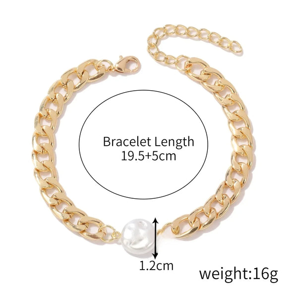 Women's Electroplated Alloy Multilayer Pearl Irregular Geometry Bracelet