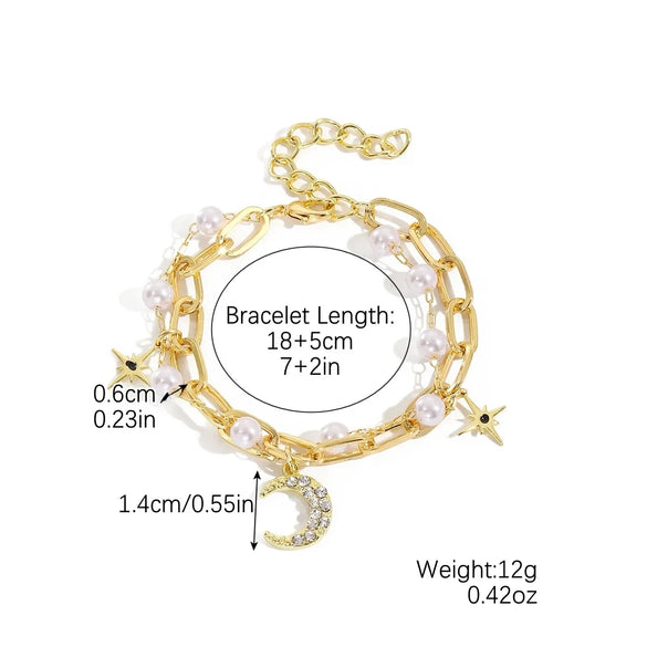 Women's Electroplated Alloy Multilayer Pearl Irregular Geometry Bracelet