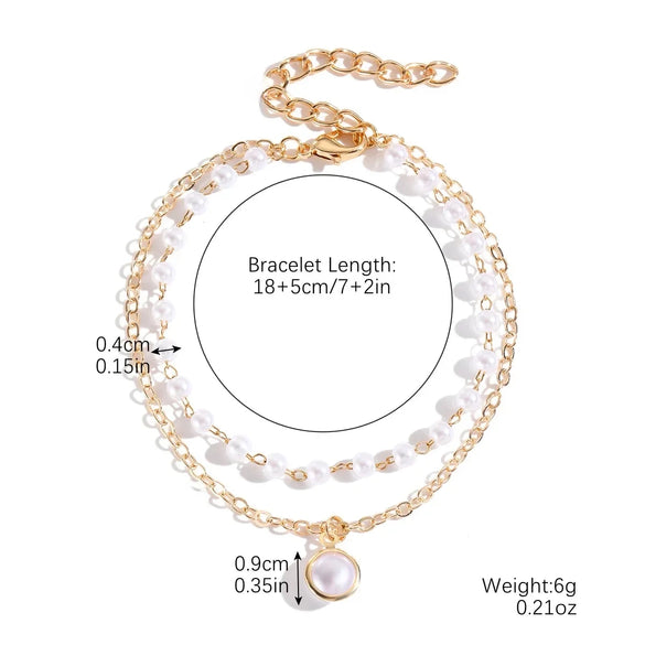 Women's Electroplated Alloy Multilayer Pearl Irregular Geometry Bracelet