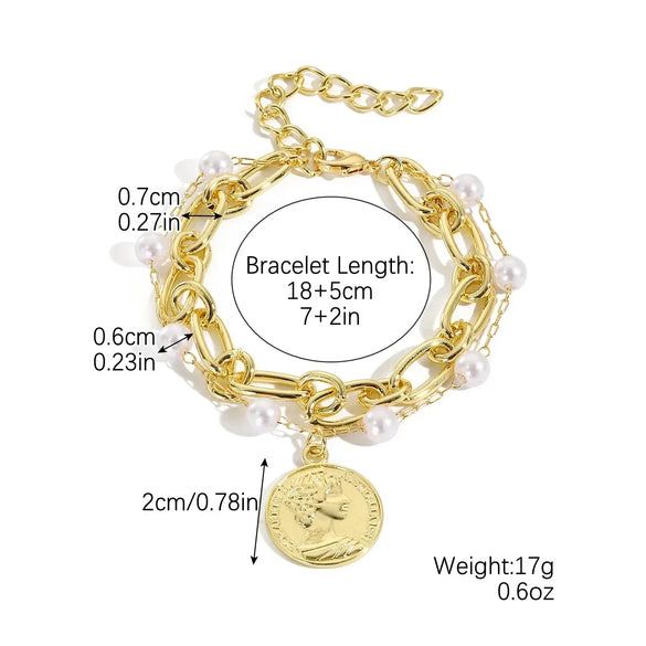 Women's Electroplated Alloy Multilayer Pearl Irregular Geometry Bracelet