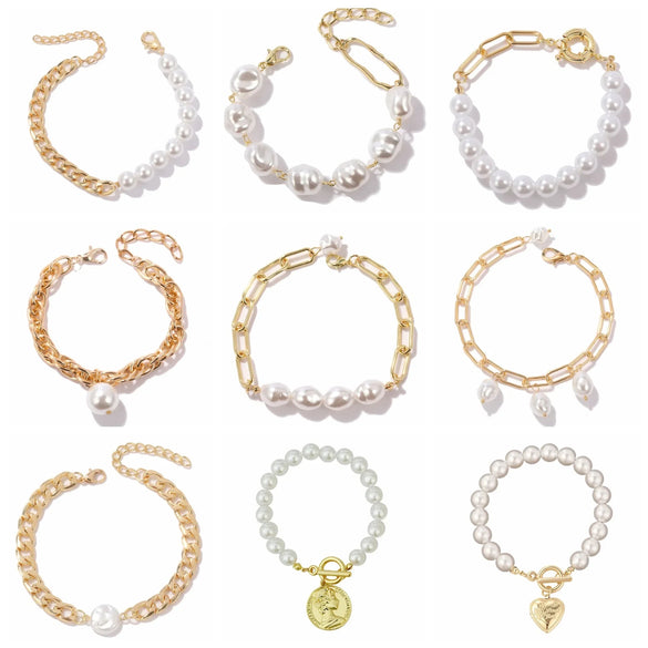 Women's Electroplated Alloy Multilayer Pearl Irregular Geometry Bracelet