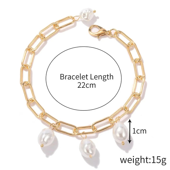 Women's Electroplated Alloy Multilayer Pearl Irregular Geometry Bracelet