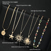 Women's Electroplated Alloy Yshaped Long Layered Necklace With Colorful Diamond Rose Starfish And Geometric Charms