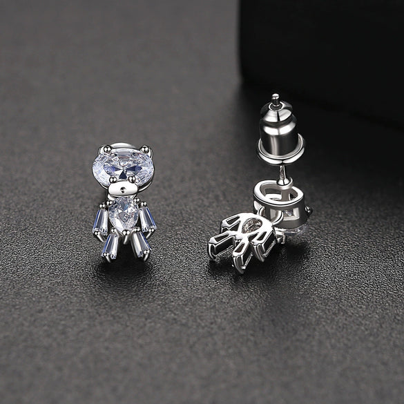 Women's Electroplated Copper Bear Earrings With Zircon Accents Fashion Animal Jewelry Wholesale