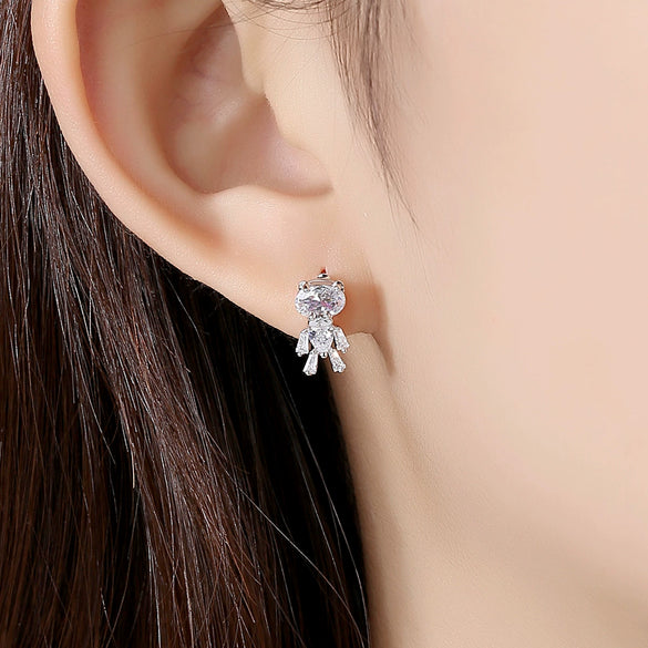 Women's Electroplated Copper Bear Earrings With Zircon Accents Fashion Animal Jewelry Wholesale