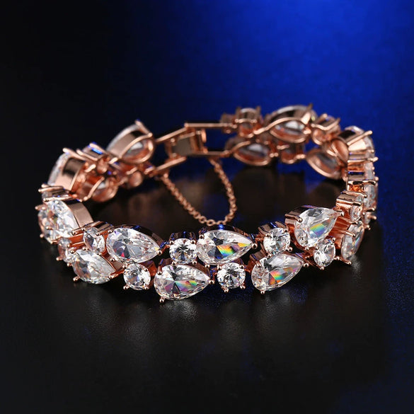 Women's Electroplated Copper Bracelet With Crystal And Colorful Zircon Drop Shape Floral Fashion Jewelry