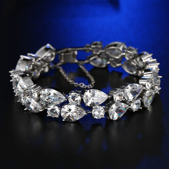 Women's Electroplated Copper Bracelet With Crystal And Colorful Zircon Drop Shape Floral Fashion Jewelry