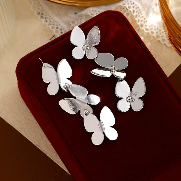 Women's Electroplated Copper Butterfly Earrings With Stainless Steel Ear Needles Retro Animalinspired Insect Design Jewelry