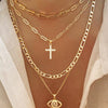 Women's Electroplated Copper Cross Pendant Necklace With Rhinestones And Geometric Multilayer Flat Chain Collar Necklace