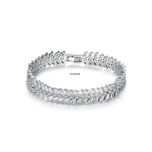 Women's Electroplated Copper Crystal Wheat Bracelet With Horse Eye Zircon And Geometric Leaf Detail Fashion Jewelry