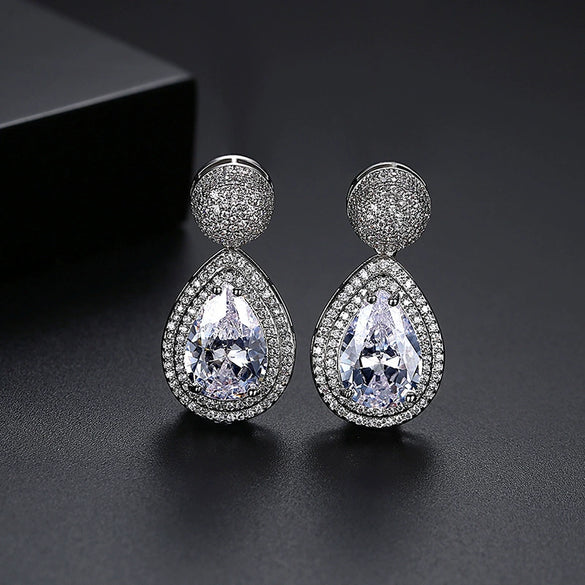 Women's Electroplated Copper Drop Earrings With Microinlaid Zircon Fashion Jewelry For Wholesale