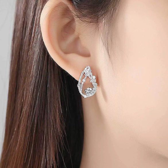 Women's Electroplated Copper Drop Earrings With Zircon Accents Elegant Fashion Jewelry