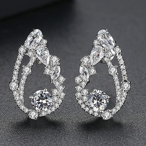 Women's Electroplated Copper Drop Earrings With Zircon Accents Elegant Fashion Jewelry