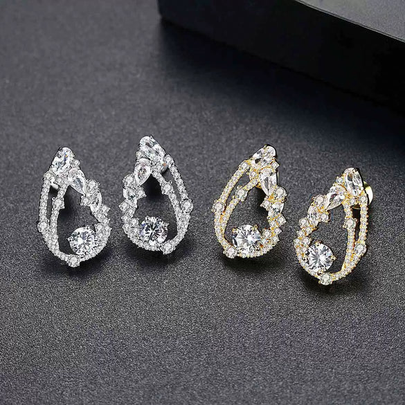 Women's Electroplated Copper Drop Earrings With Zircon Accents Elegant Fashion Jewelry