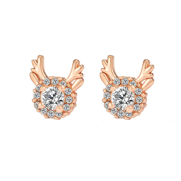 Women's Electroplated Copper Elk Antler Earrings With Snowflake Zircon And Stainless Steel Posts