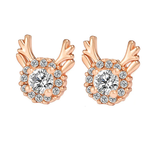 Women's Electroplated Copper Elk Antler Earrings With Snowflake Zircon And Stainless Steel Posts