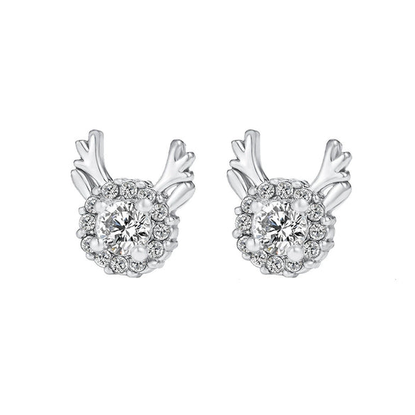 Women's Electroplated Copper Elk Antler Earrings With Snowflake Zircon And Stainless Steel Posts