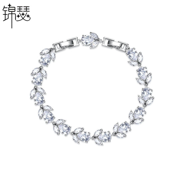 Women's Electroplated Copper Flower And Leaf Bracelet With Inlaid Zircon Fashion Jewelry