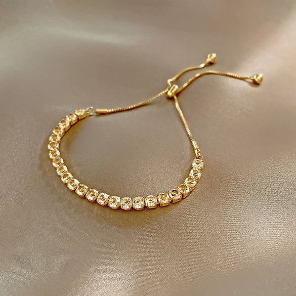 Women's Electroplated Copper Geometric Bracelet Adjustable Minimalist Fashion Bangle With Inlaid Detail