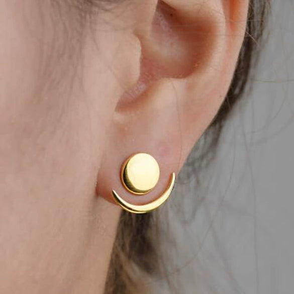Women's Electroplated Copper Geometric Crescent Sun And Moon Drop Earrings With Minimalist Round Design For Wholesale Jewelry