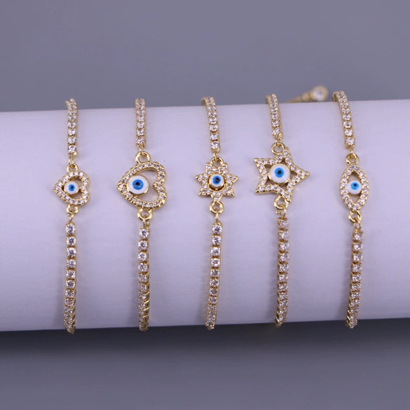 Women's Electroplated Copper Geometric Heart Bracelet Versatile Cold Style Devil's Eye Design Bracelet